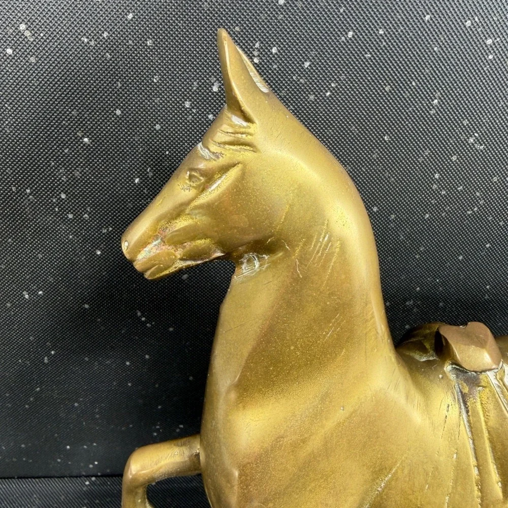 Vintage Brass Trotting Horse Figurine Heavy Equestrian Decor 10.5 Inch Figure